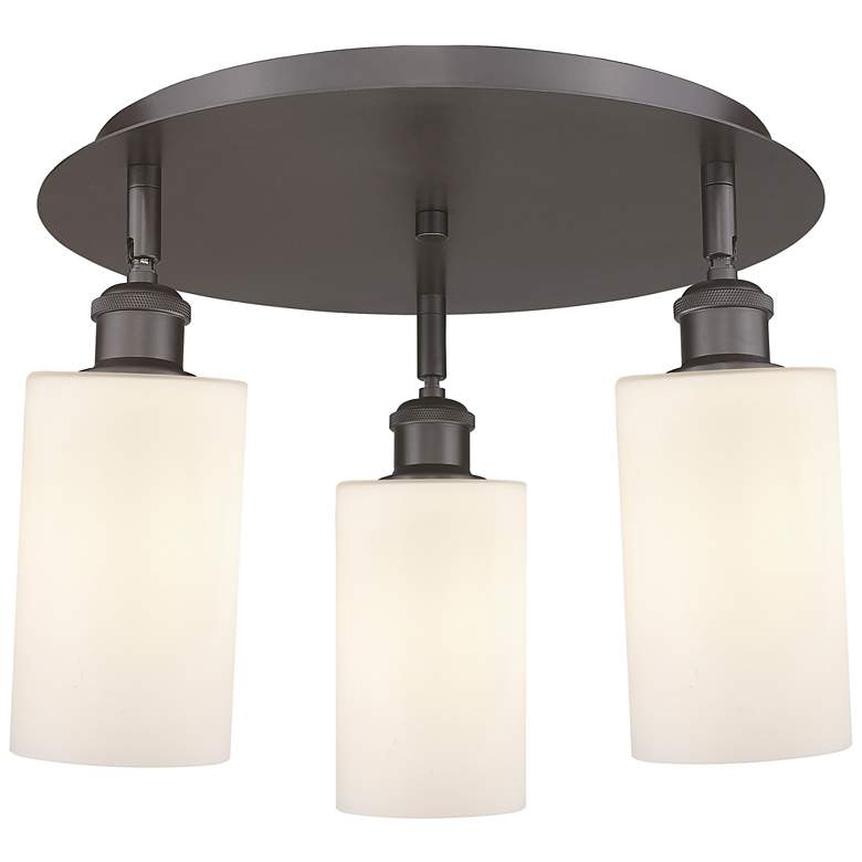 Image 1 Clymer 15.63"W 3 Light Oil Rubbed Bronze Flush Mount w/ White Shade