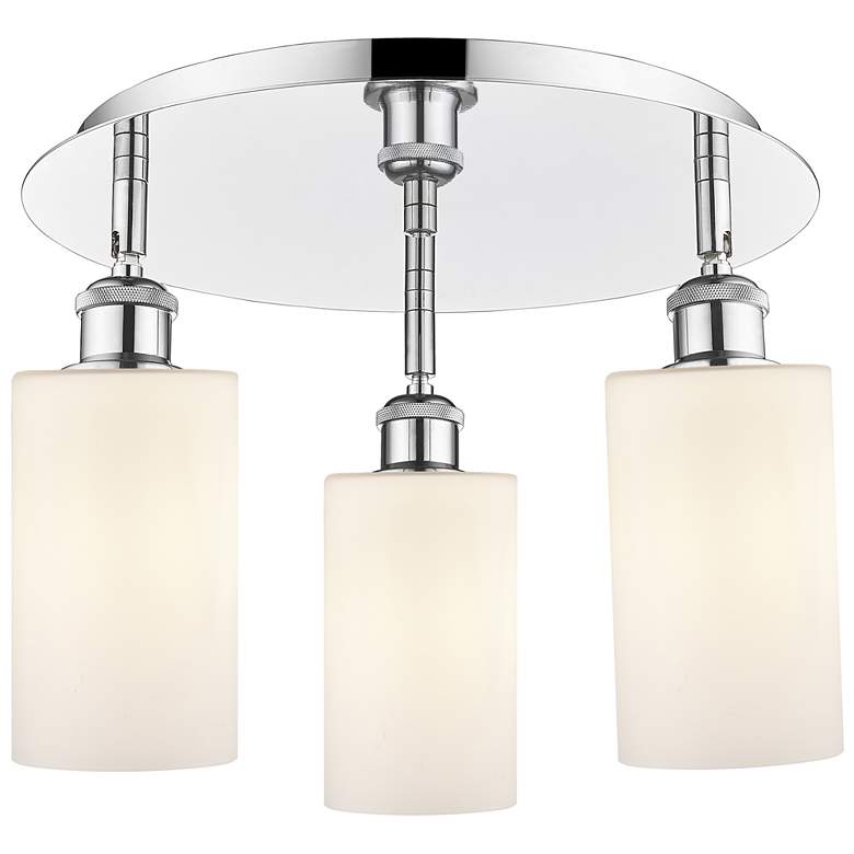 Image 1 Clymer 15.63"W 3 Light Polished Chrome Flush Mount w/ White Shade
