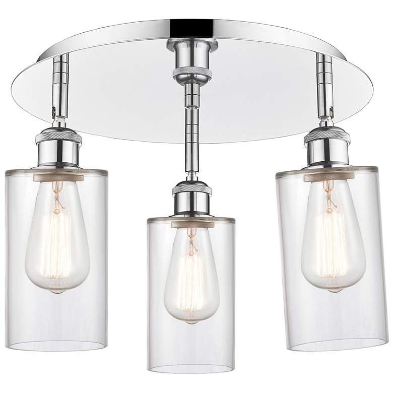 Image 1 Clymer 15.63"W 3 Light Polished Chrome Flush Mount With Clear Glass Sh