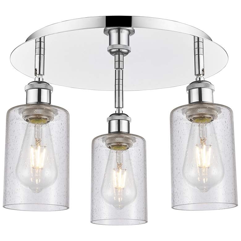 Image 1 Clymer 15.63"W 3 Light Polished Chrome Flush Mount With Seedy Glass Sh