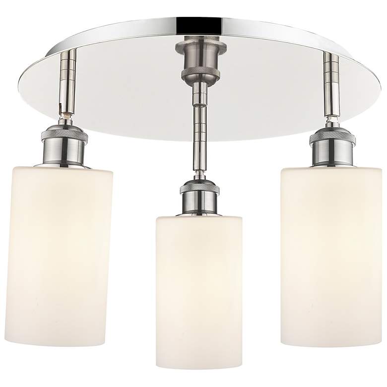 Image 1 Clymer 15.63"W 3 Light Polished Nickel Flush Mount w/ White Shade
