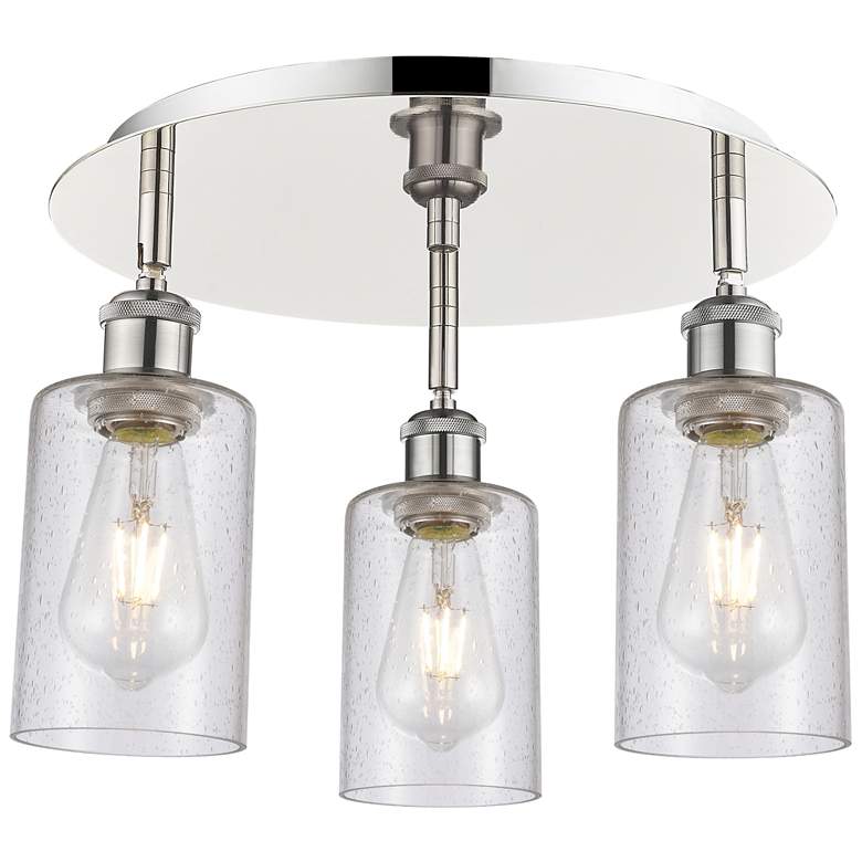 Image 1 Clymer 15.63"W 3 Light Polished Nickel Flush Mount With Seedy Glass Sh