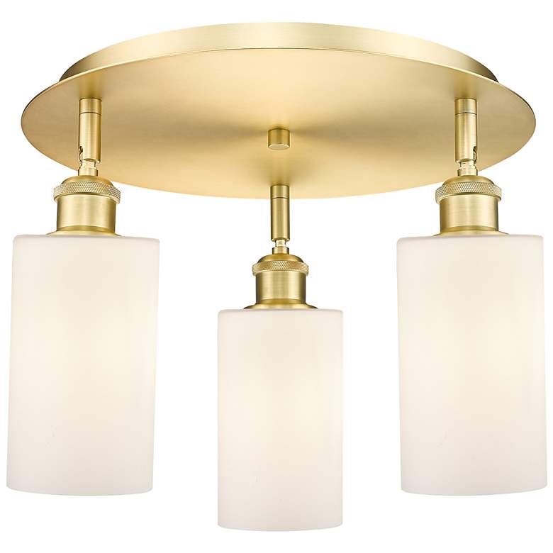 Image 1 Clymer 15.63"W 3 Light Satin Gold Flush Mount With Matte White Glass S