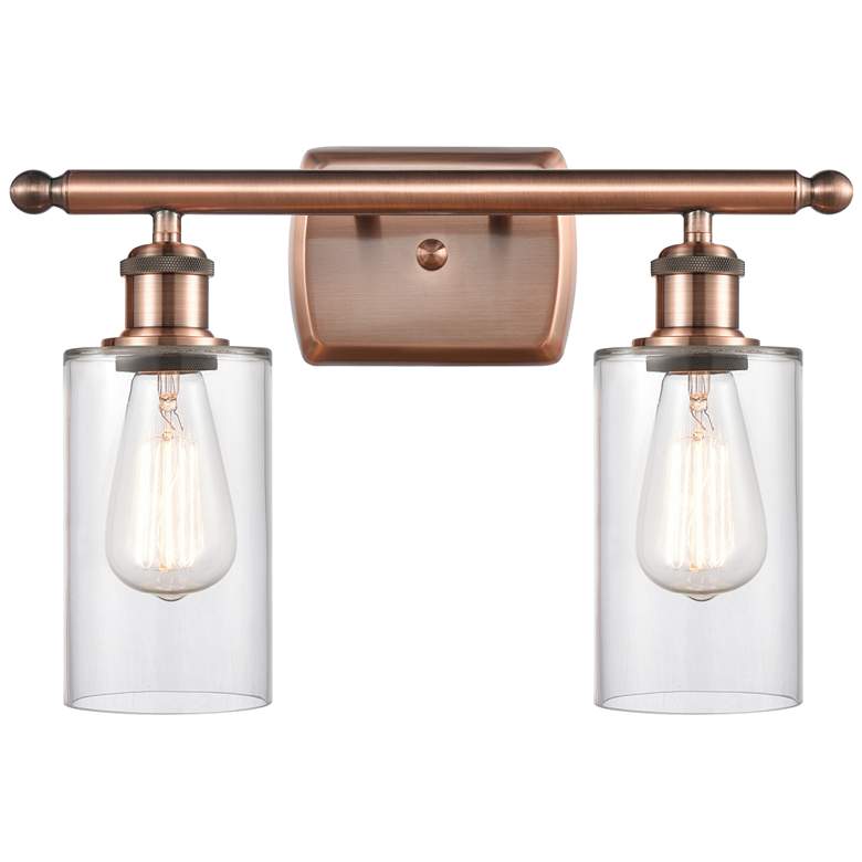 Image 1 Clymer 16" 2-Light Antique Copper Bath Light w/ Clear Shade