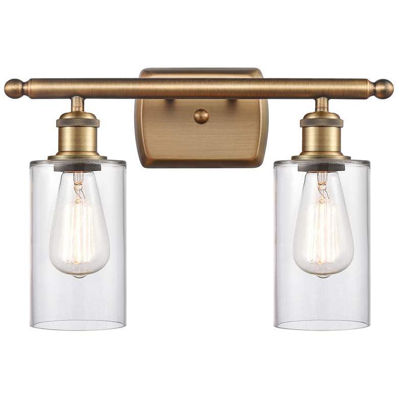 Image 1 Clymer 16" 2-Light Brushed Brass Bath Light w/ Clear Shade