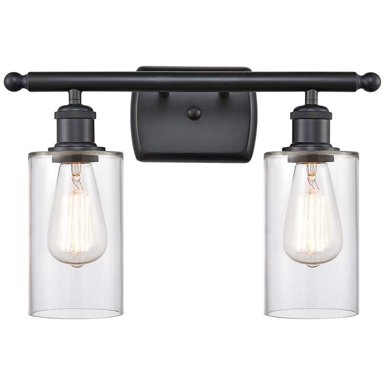 Image 1 Clymer 16" 2-Light Matte Black Bath Light w/ Clear Shade