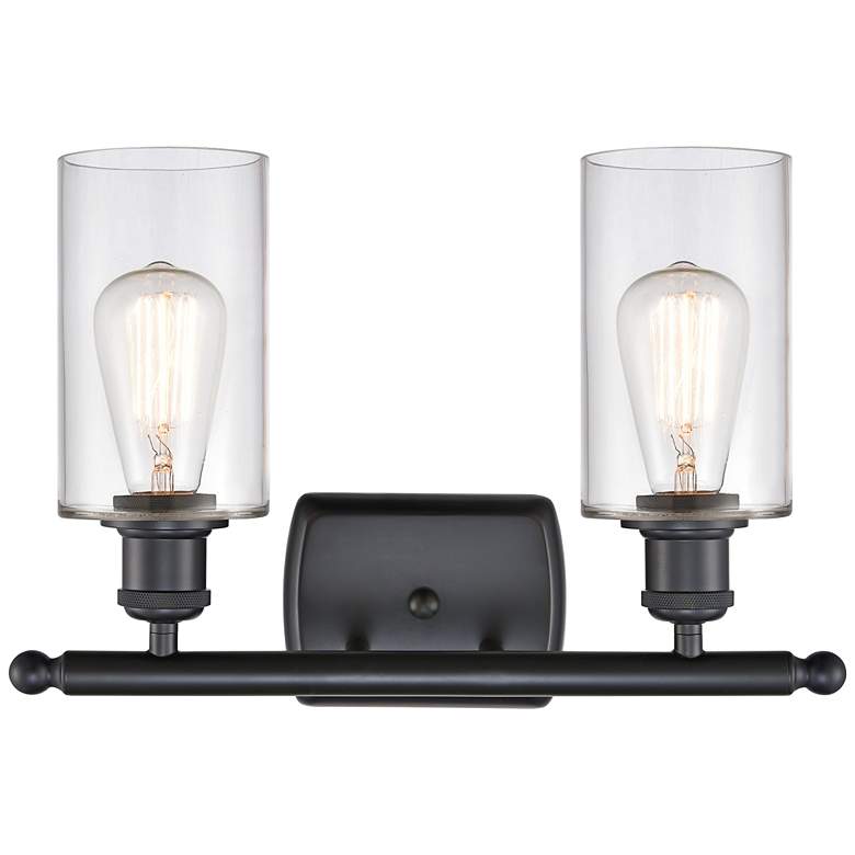 Image 3 Clymer 16" 2-Light Matte Black Bath Light w/ Clear Shade more views