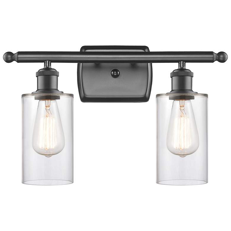 Image 1 Clymer 16" 2-Light Oil Rubbed Bronze Bath Light w/ Clear Shade