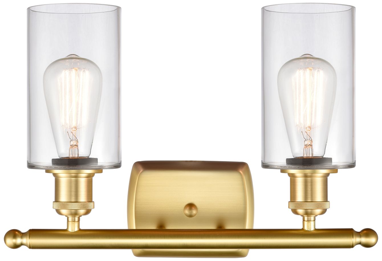 Image 2 Clymer 16" 2-Light Satin Gold Bath Light w/ Clear Shade more views