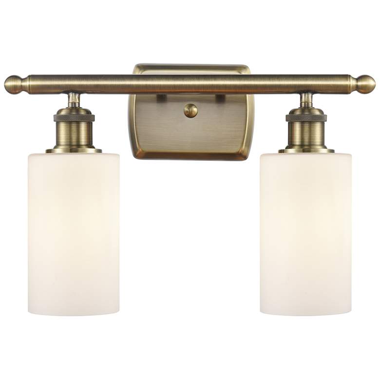 Image 1 Clymer 16" Wide 2 Light Antique Brass Bath Vanity Light w/ White Shade