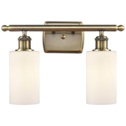Clymer 16" Wide 2 Light Antique Brass Bath Vanity Light w/ White Shade