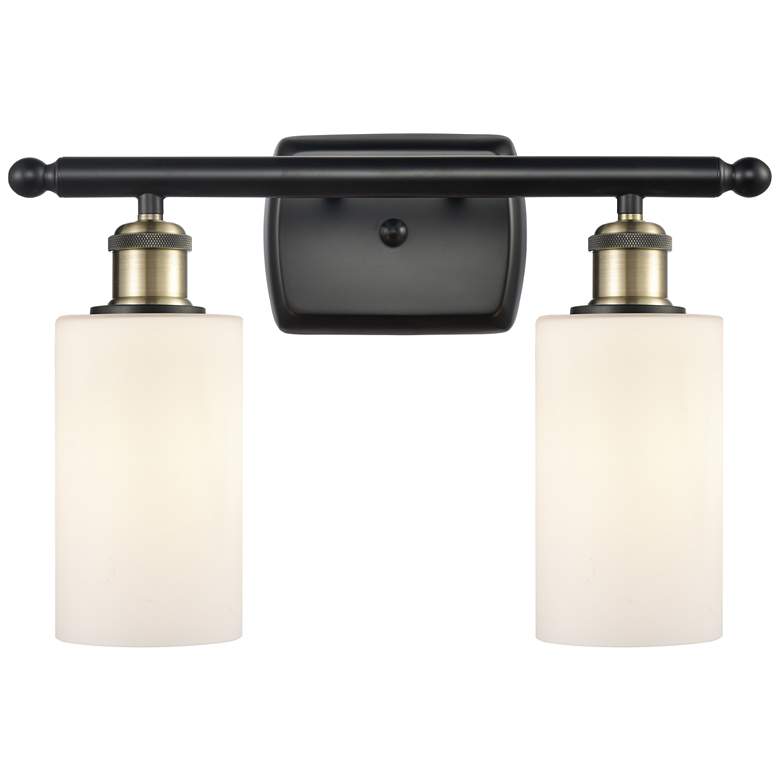 Image 1 Clymer 16" Wide 2 Light Black Brass Bath Vanity Light w/ Matte White S