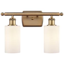 Clymer 16" Wide 2 Light Brushed Brass Bath Vanity Light w/ White Shade