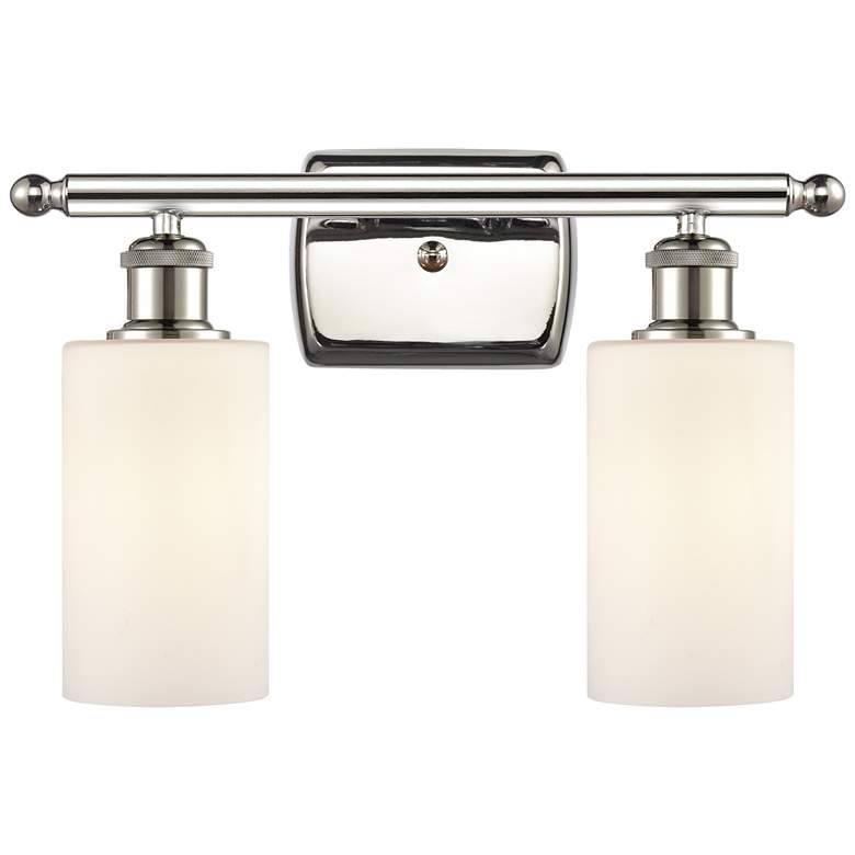Image 1 Clymer 16" Wide 2 Light Polished Nickel Bath Vanity Light w/ White Sha