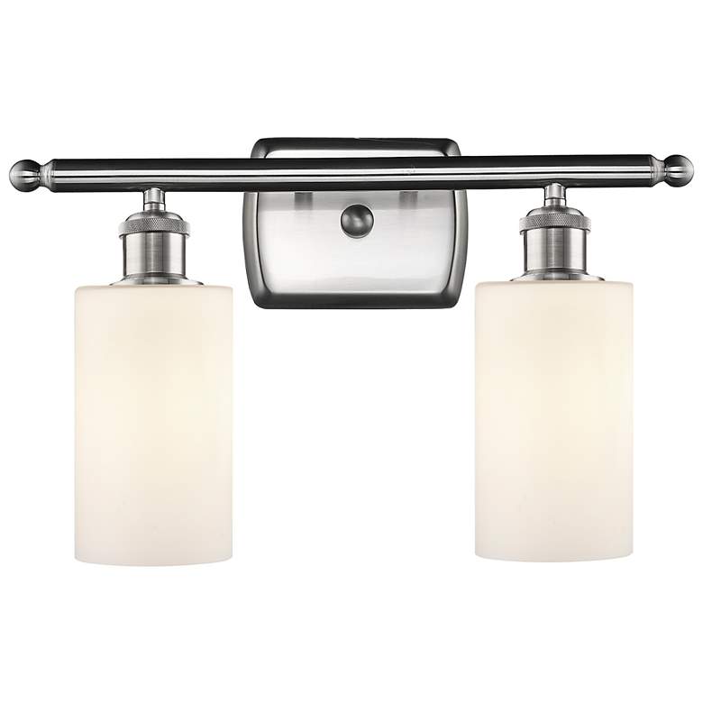 Image 1 Clymer 16"W 2 Light Brushed Satin Nickel Bath Vanity Light w/ White Sh