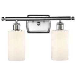 Clymer 16"W 2 Light Brushed Satin Nickel Bath Vanity Light w/ White Sh