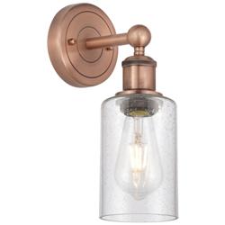 Clymer 2.6&quot; High Antique Copper Sconce With Seedy Shade