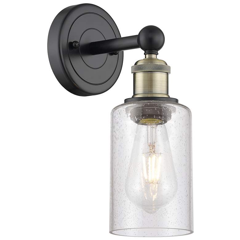Image 1 Clymer 2.6" High Black Antique Brass Sconce With Seedy Shade