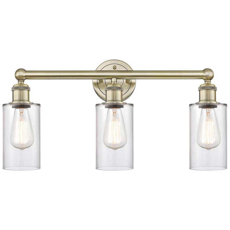 Image 1 Clymer 21.88" Wide 3 Light Antique Brass Bath Vanity Light With Clear