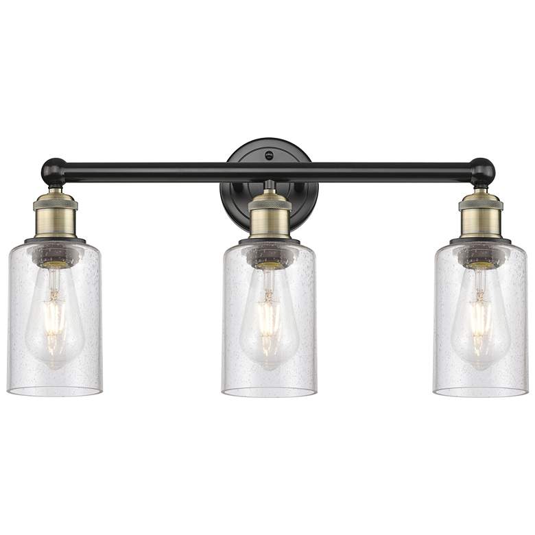 Image 1 Clymer 21.88" Wide 3 Light Black Brass Bath Vanity Light With Seedy Sh