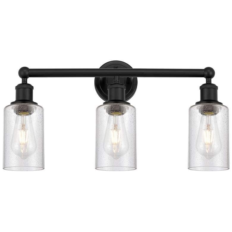 Image 1 Clymer 21.88" Wide 3 Light Matte Black Bath Vanity Light With Seedy Sh