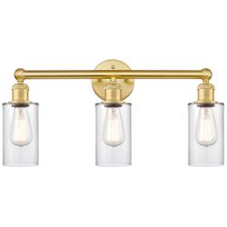 Clymer 21.88&quot; Wide 3 Light Satin Gold Bath Vanity Light With Clear Sha