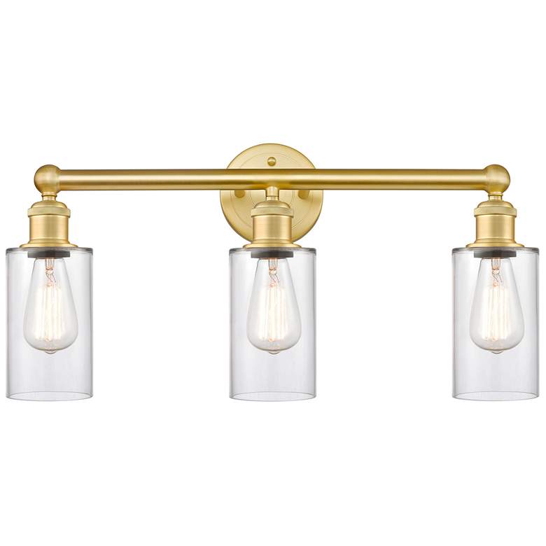 Image 1 Clymer 21.88" Wide 3 Light Satin Gold Bath Vanity Light With Clear Sha