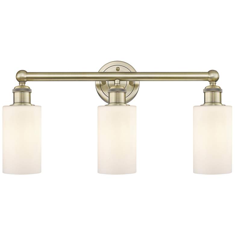 Image 1 Clymer 21.88"W 3 Light Antique Brass Bath Vanity Light With White Shad