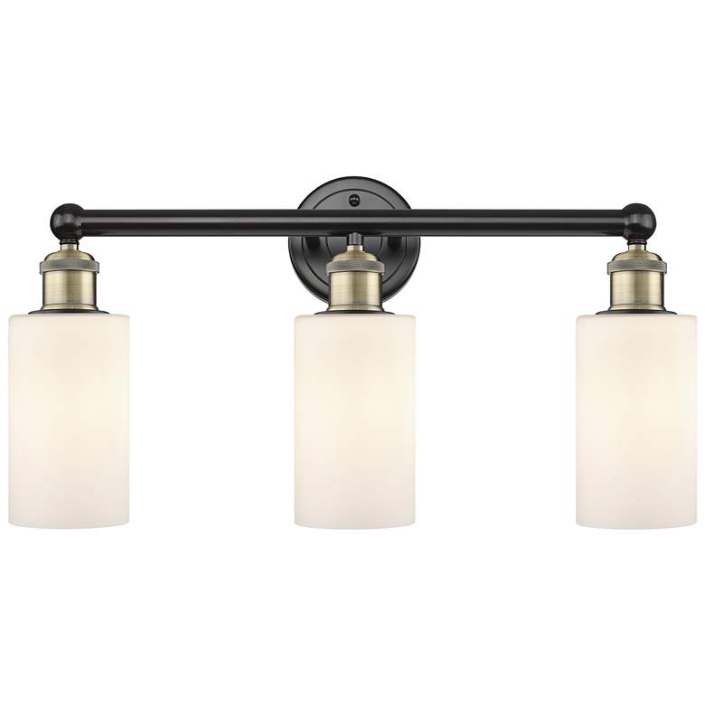 Image 1 Clymer 21.88"W 3 Light Black Antique Brass Bath Light With White Shade