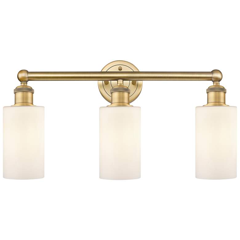 Image 1 Clymer 21.88"W 3 Light Brushed Brass Bath Vanity Light With White Shad