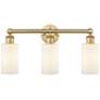 1_Clymer 21.88"W 3 Light Brushed Brass Bath Vanity Light With White Shad