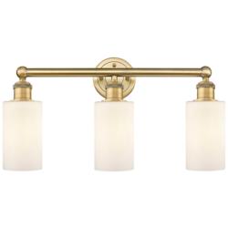 Clymer 21.88"W 3 Light Brushed Brass Bath Vanity Light With White Shad