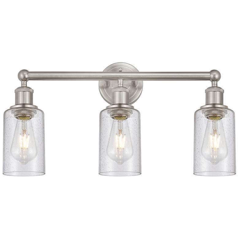 Image 1 Clymer 21.88"W 3 Light Brushed Satin Nickel Bath Light w/ Seedy Shade