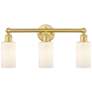 1_Clymer 21.88"W 3 Light Satin Gold Bath Vanity Light With Matte White S
