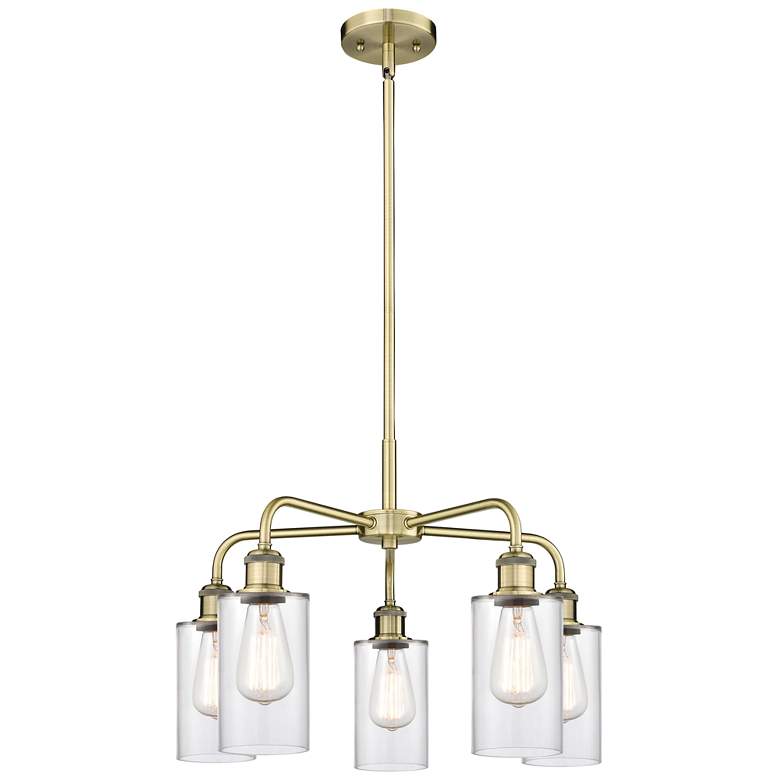 Image 1 Clymer 21.88"W 5 Light Antique Brass Stem Hung Chandelier With Clear S