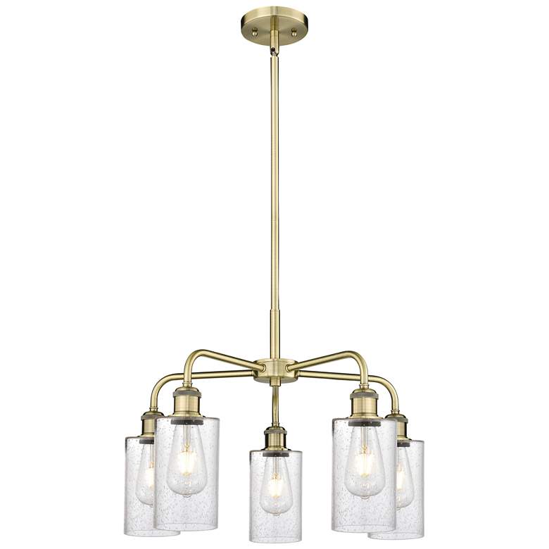 Image 1 Clymer 21.88"W 5 Light Antique Brass Stem Hung Chandelier With Seedy S
