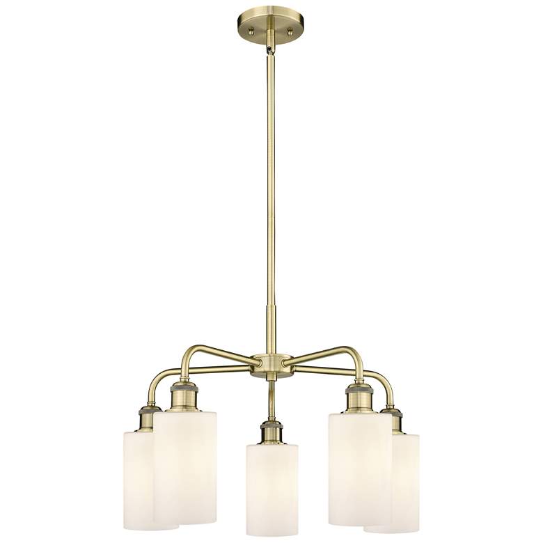 Image 1 Clymer 21.88"W 5 Light Antique Brass Stem Hung Chandelier With White S