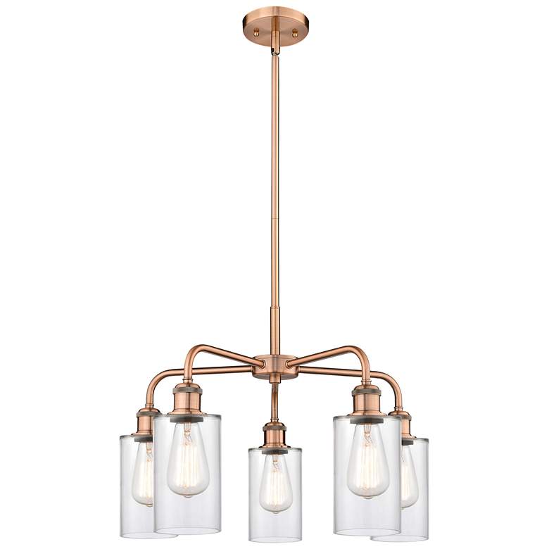 Image 1 Clymer 21.88"W 5 Light Antique Copper Stem Hung Chandelier With Clear 