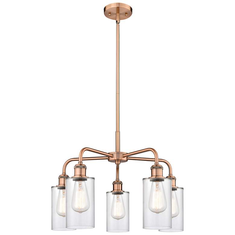 Image 1 Clymer 21.88"W 5 Light Antique Copper Stem Hung Chandelier With Clear