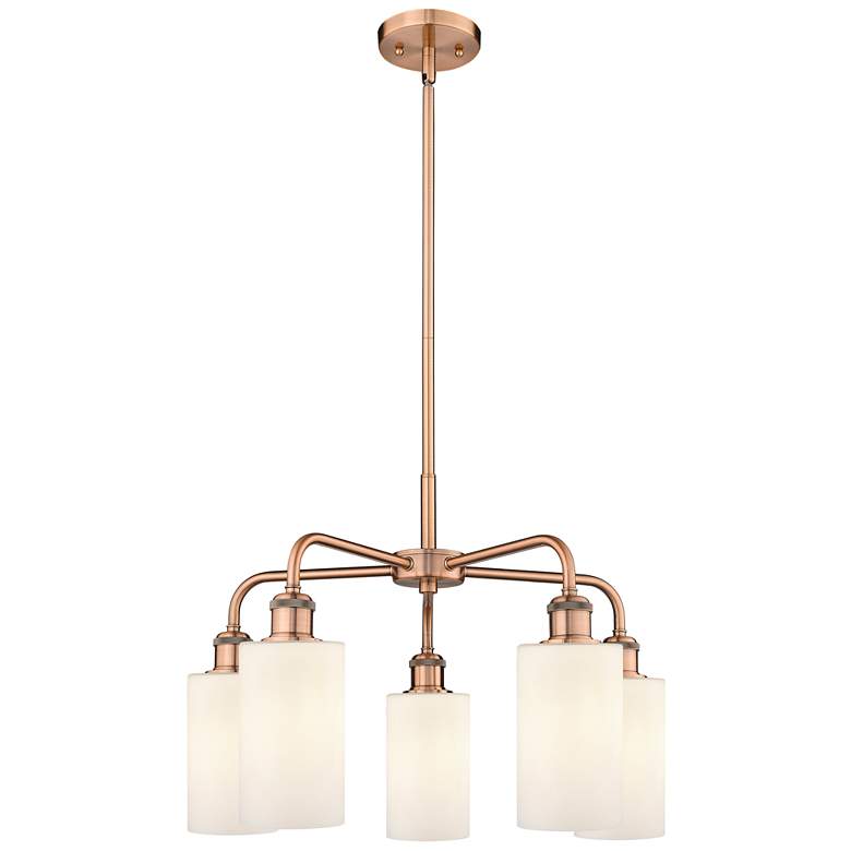 Image 1 Clymer 21.88 inchW 5 Light Antique Copper Stem Hung Chandelier With White 