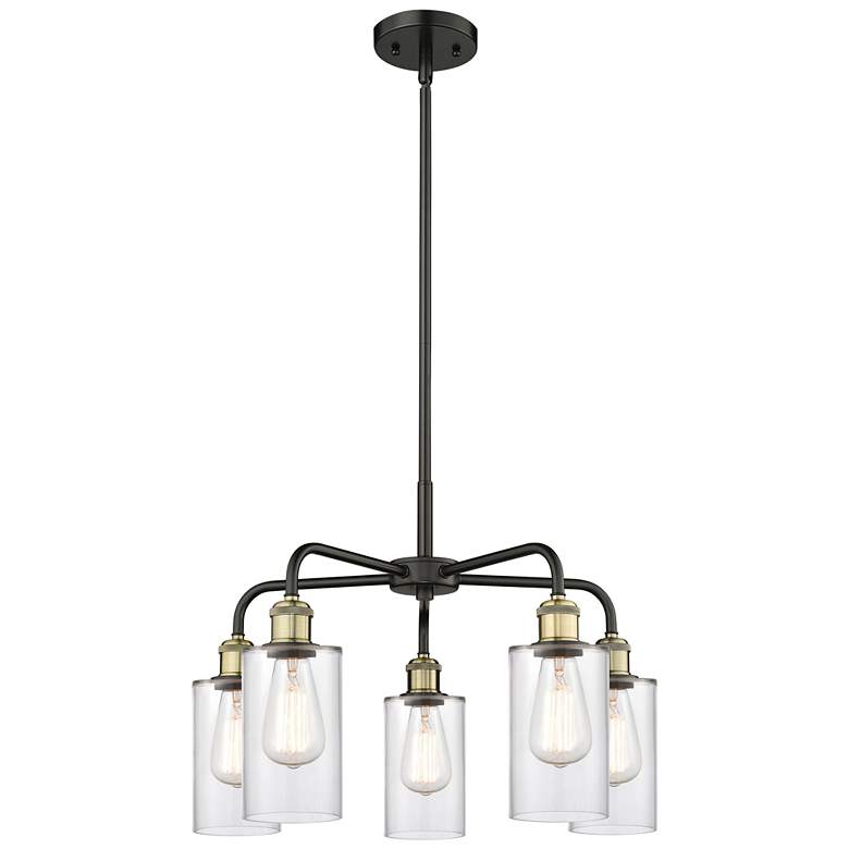 Image 1 Clymer 21.88"W 5 Light Black Brass Stem Hung Chandelier With Clear Sha