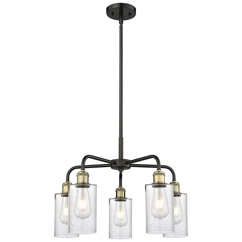 Image 1 Clymer 21.88"W 5 Light Black Brass Stem Hung Chandelier With Seedy Sha
