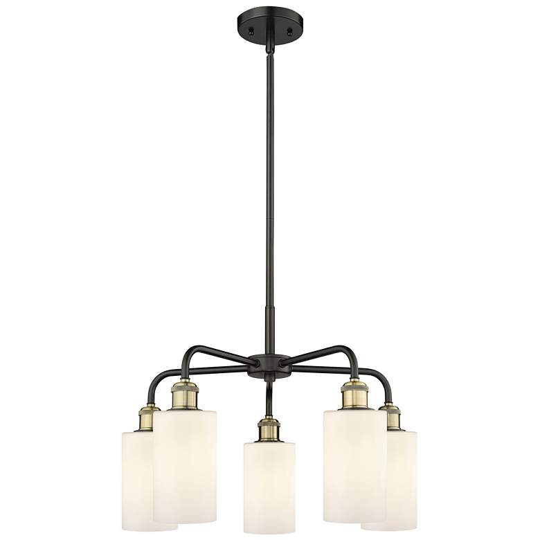 Image 1 Clymer 21.88"W 5 Light Black Brass Stem Hung Chandelier With White Sha