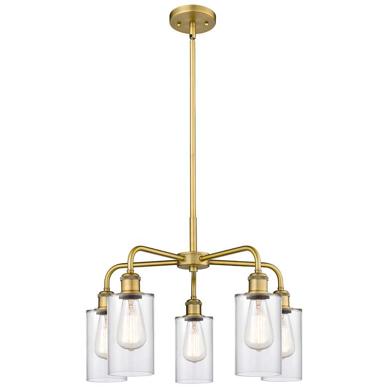Image 1 Clymer 21.88"W 5 Light Brushed Brass Stem Hung Chandelier With Clear S