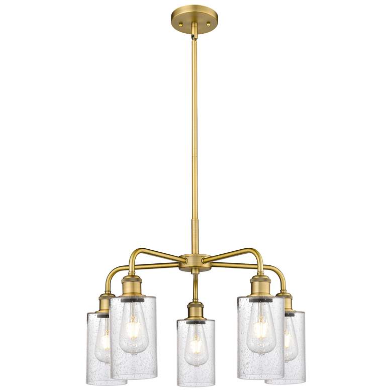 Image 1 Clymer 21.88"W 5 Light Brushed Brass Stem Hung Chandelier With Seedy S