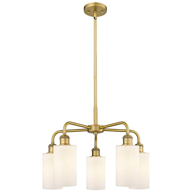 Image 1 Clymer 21.88"W 5 Light Brushed Brass Stem Hung Chandelier With White S