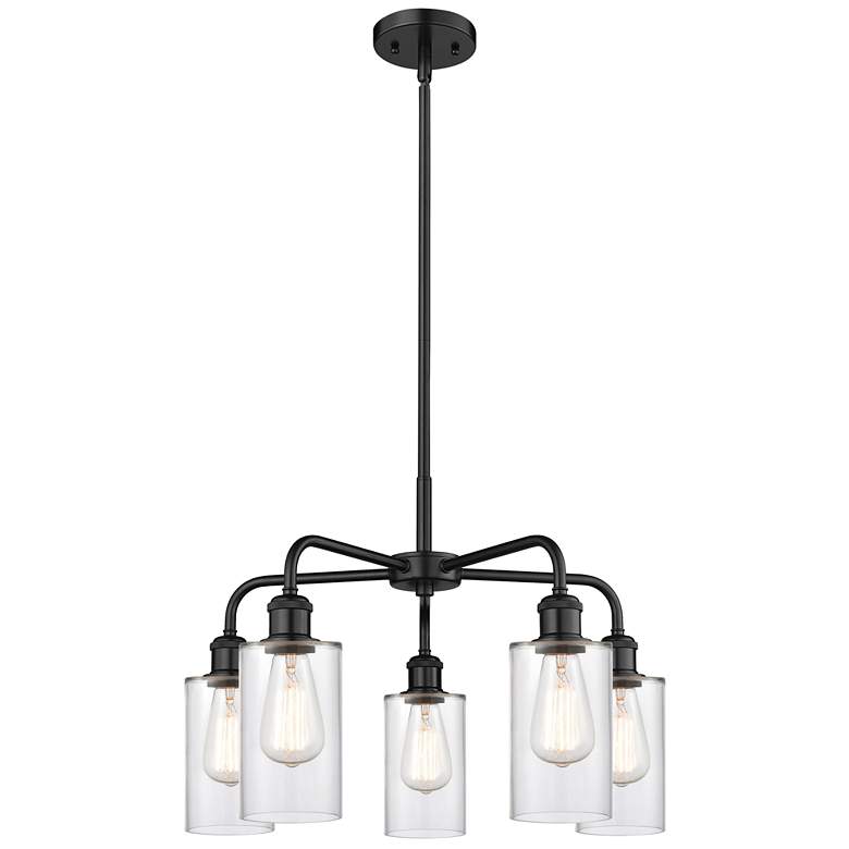 Image 1 Clymer 21.88"W 5 Light Matte Black Stem Hung Chandelier With Clear Sha