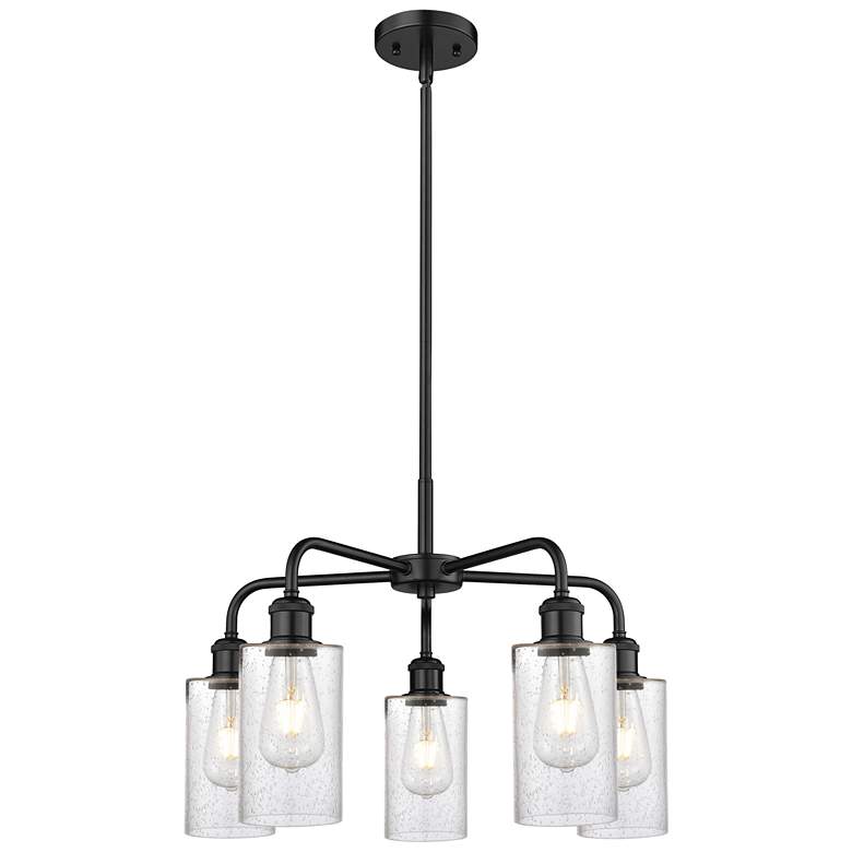 Image 1 Clymer 21.88"W 5 Light Matte Black Stem Hung Chandelier With Seedy Sha