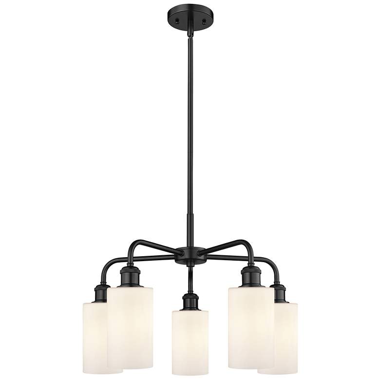 Image 1 Clymer 21.88"W 5 Light Matte Black Stem Hung Chandelier With White Sha