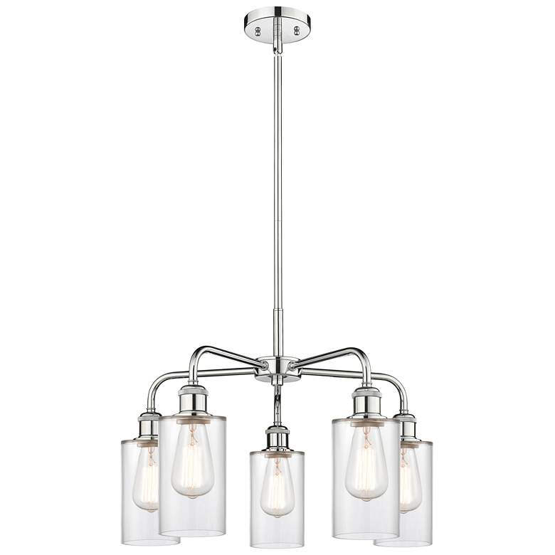 Image 1 Clymer 21.88"W 5 Light Polished Chrome Stem Hung Chandelier w/ Clear S